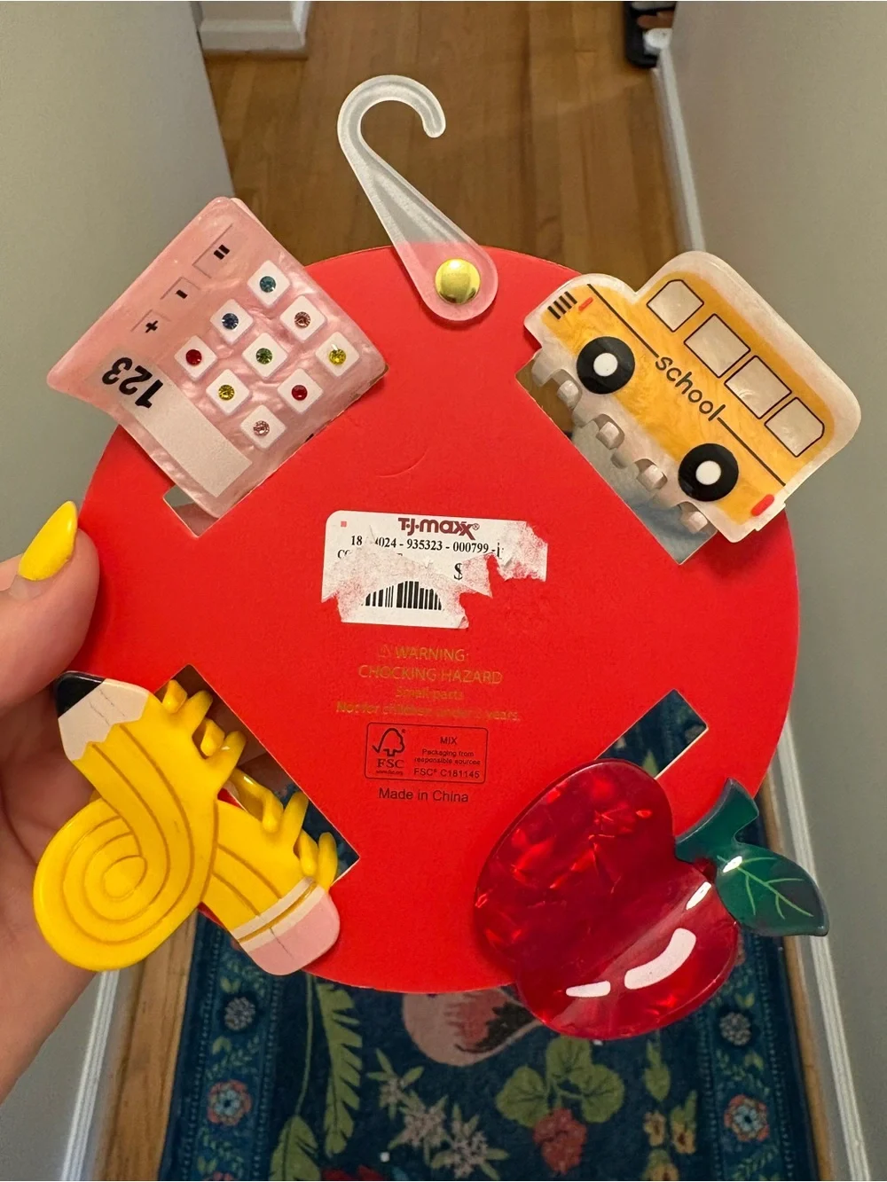 Piper Pink School-Themed Hair Clip Set with Yellow Bus & Pencil